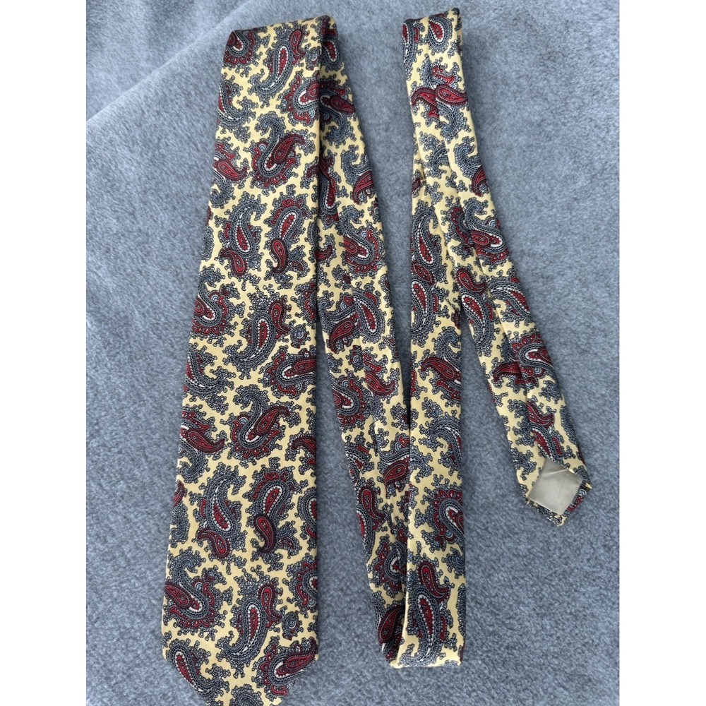 Vintage Hardy Amies London Silk Paisley Necktie Yellow Red Blue Luxury Tie